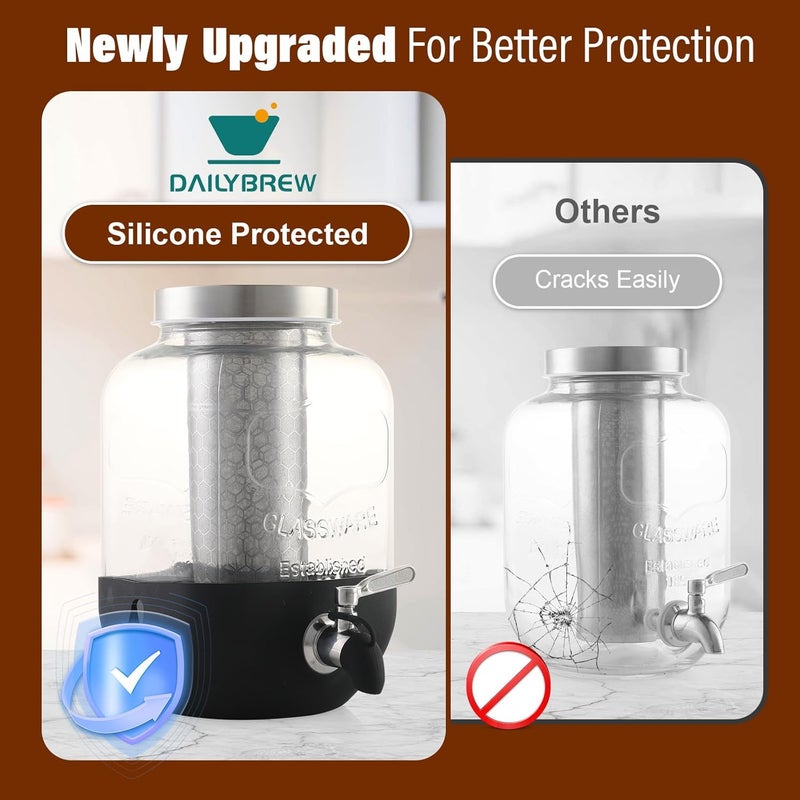 dailybrew Cold Brew Coffee Maker, 1 Gallon Iced Coffee Maker With Stainless Steel Filter, Heavy Duty Glass Cold Brew Pitcher With Stainless Steel Spigot, Mason Jar Cold Brew Coffee Maker Fast Iced Tea Maker - Image 5